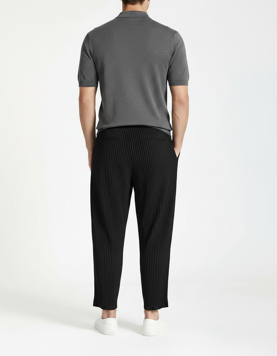 Pantalon Noir Plissé Ample Décontracté Léger - Polyester - vue 2