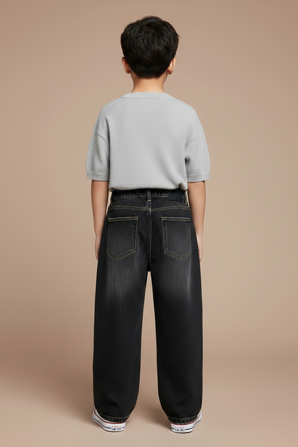 Pantalon Noir Denim Ample Enfant Décontracté - Jean - vue 2