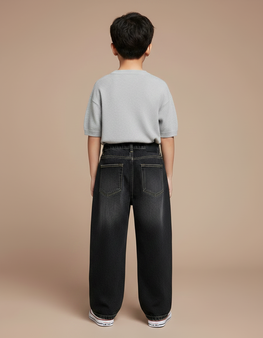 Pantalon Noir Denim Ample Enfant Décontracté - Jean - vue 2