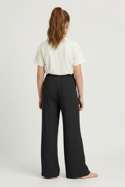 Pantalon Noir Ample Plissé Cordon Fille - Maille - vue 2