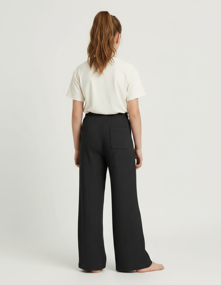 Pantalon Noir Ample Plissé Cordon Fille - Maille - vue 2