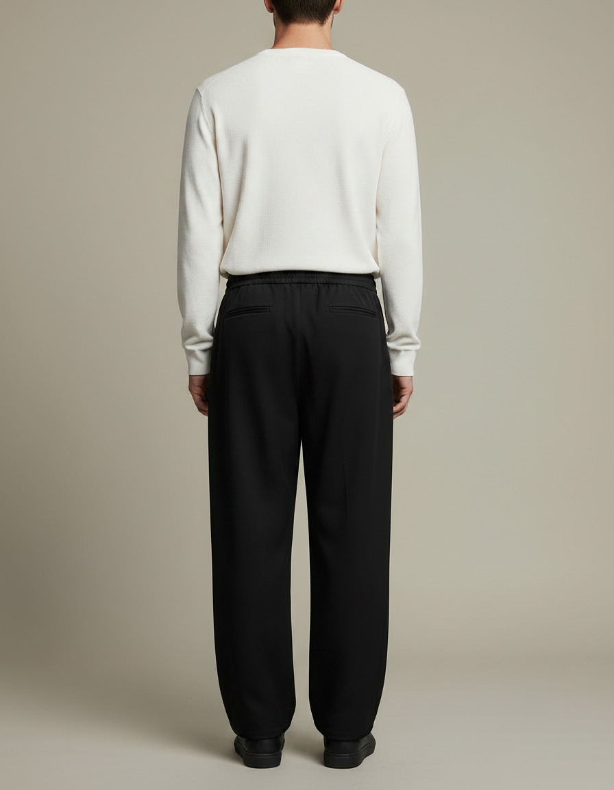 Pantalon Noir Ample Décontracté Homme Cordon - Gabardine - vue 2