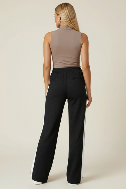 Pantalon Noir Large Bande Latérale Décontracté - Molleton - vue 2