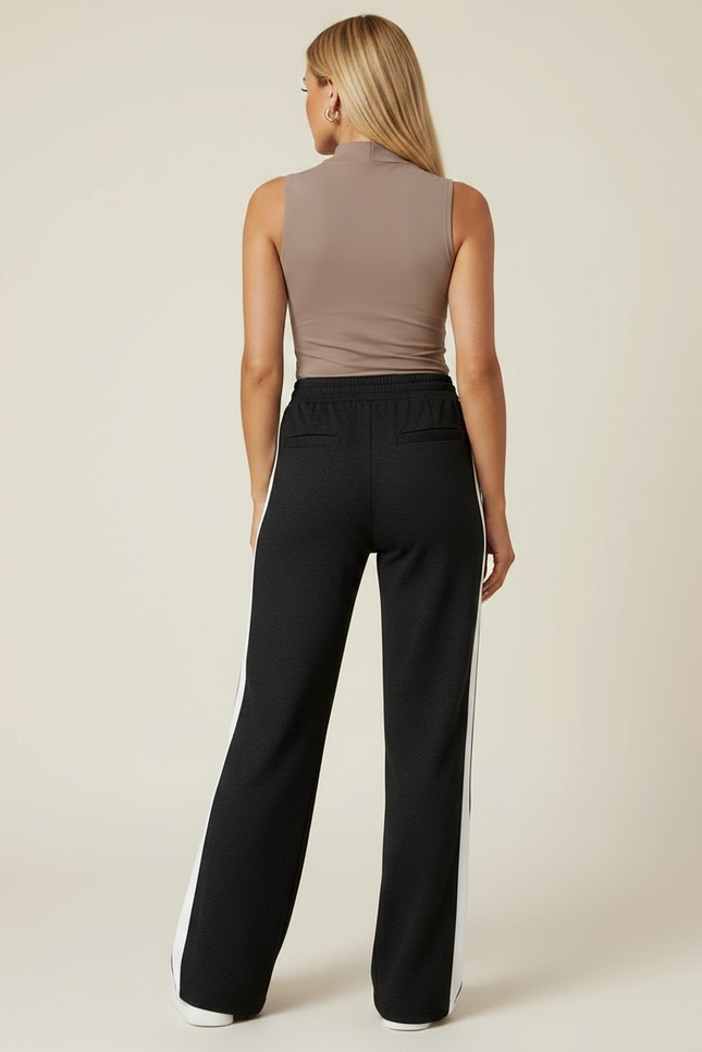 Pantalon Noir Large Bande Latérale Décontracté - Molleton - vue 2