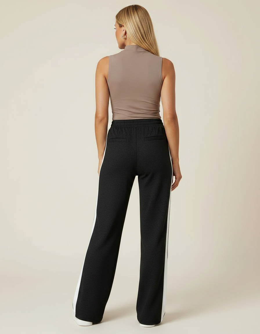 Pantalon Noir Large Bande Latérale Décontracté - Molleton - vue 2