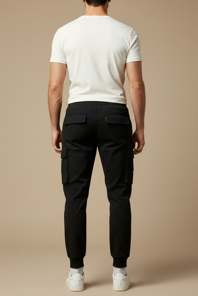 Pantalon Noir Cargo Cordon Slim Homme - Coton - vue 2