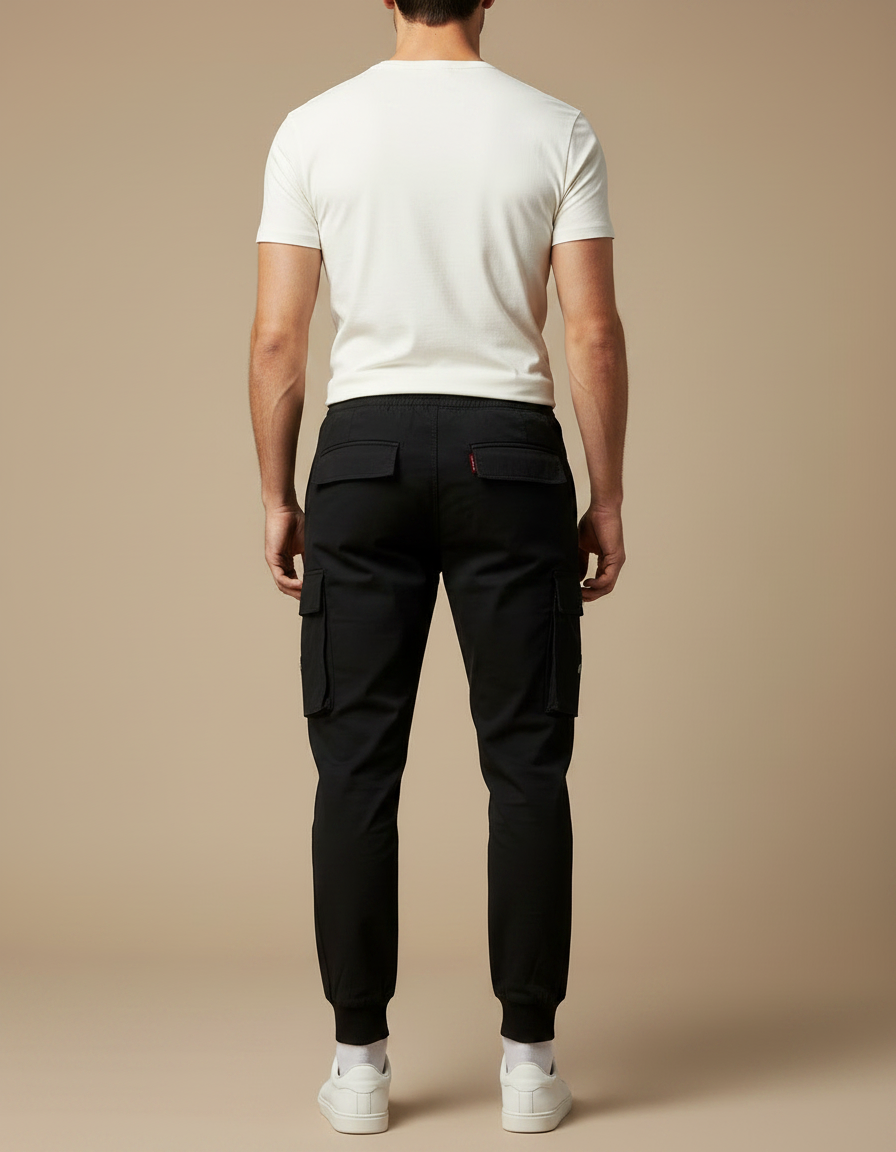Pantalon Noir Cargo Cordon Slim Homme - Coton - vue 2