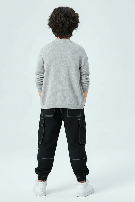 Pantalon Noir Surpiqures Blanches - Polyester - vue 2