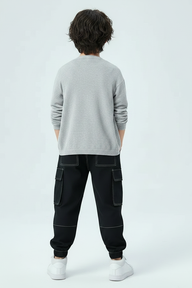 Pantalon Noir Surpiqures Blanches - Polyester - vue 2