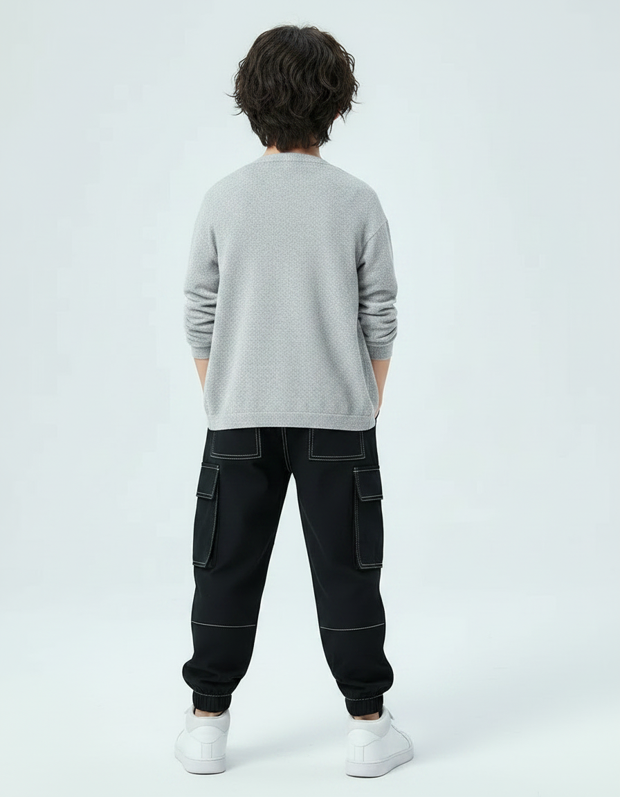 Pantalon Noir Surpiqures Blanches - Polyester - vue 2