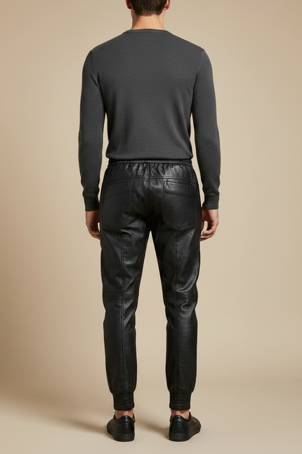 Pantalon Noir Cuir Faux Jogger Homme Streetwear - Simili cuir - vue 2