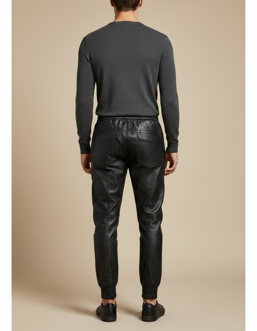 Pantalon Noir Cuir Faux Jogger Homme Streetwear - Simili cuir - vue 2
