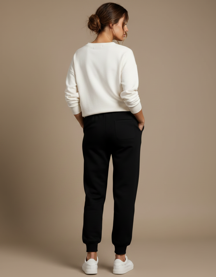Pantalon Noir Molletonné Confortable Sport Décontracté Femme - vue 2