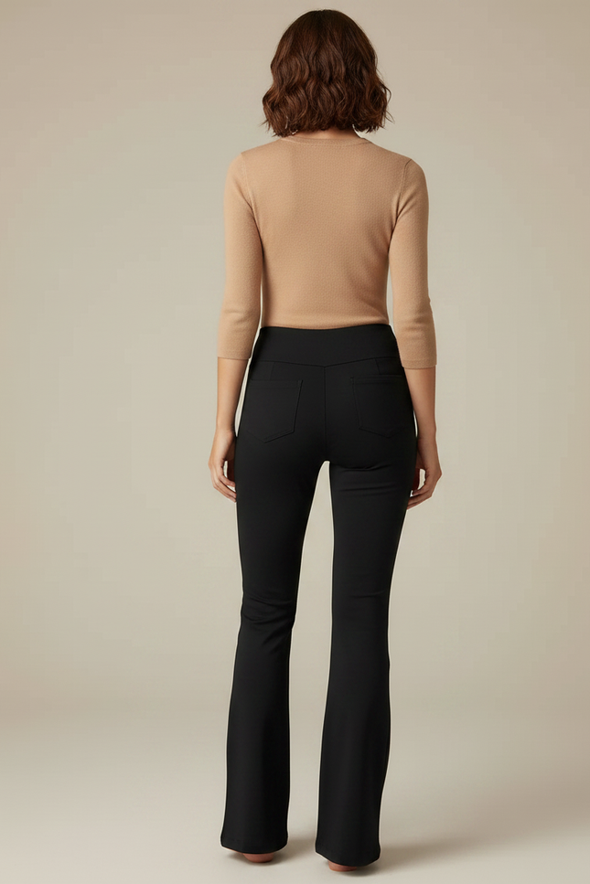 Pantalon Noir Évasé Taille Haute Confortable - Polyester - vue 2