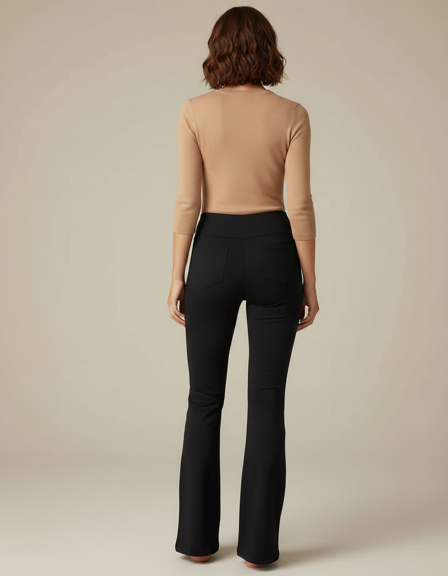 Pantalon Noir Évasé Taille Haute Confortable - Polyester - vue 2