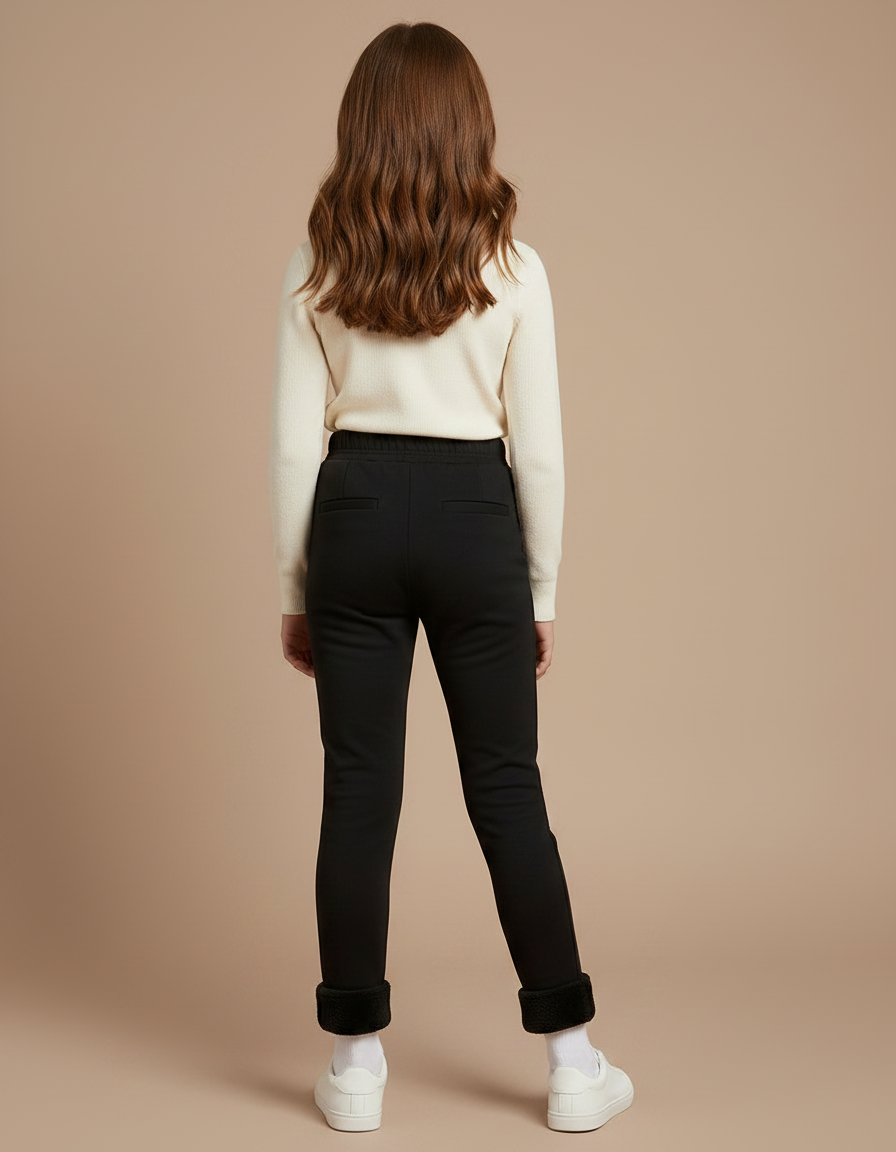 Pantalon Noir Fille Chaud Doux Hiver - Molleton - vue 2