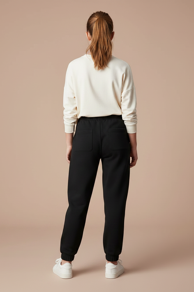 Pantalon Noir Molletonné Imprimé Logo Confortable Décontracté - vue 2