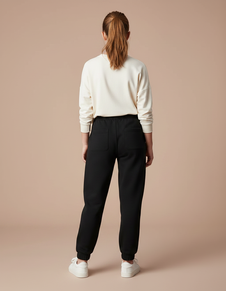 Pantalon Noir Molletonné Imprimé Logo Confortable Décontracté - vue 2