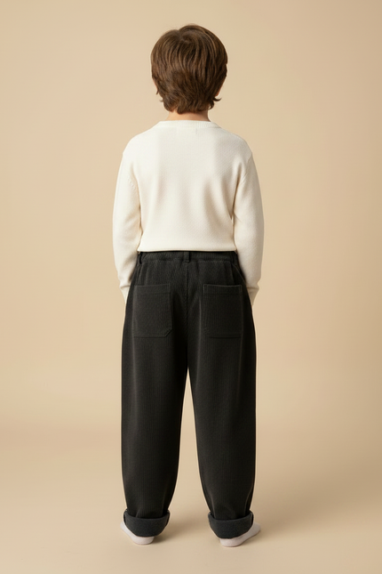 Pantalon Noir Côtelé Ample Décontracté Chaud Enfant - Cordé - vue 2
