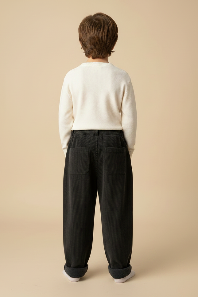 Pantalon Noir Côtelé Ample Décontracté Chaud Enfant - Cordé - vue 2
