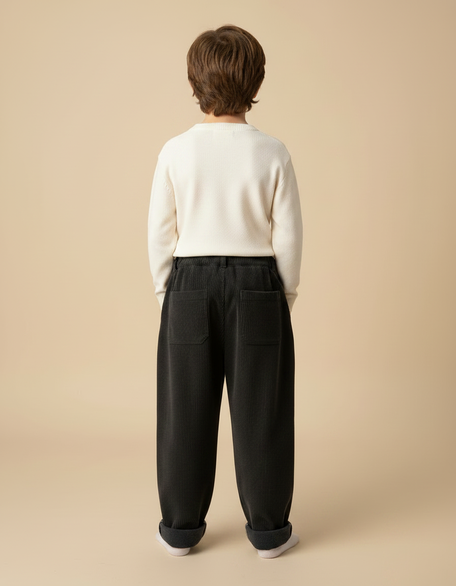 Pantalon Noir Côtelé Ample Décontracté Chaud Enfant - Cordé - vue 2