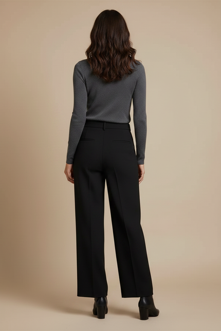 Pantalon Noir Large Fluide Taille Haute Élégant - Polyester - vue 2