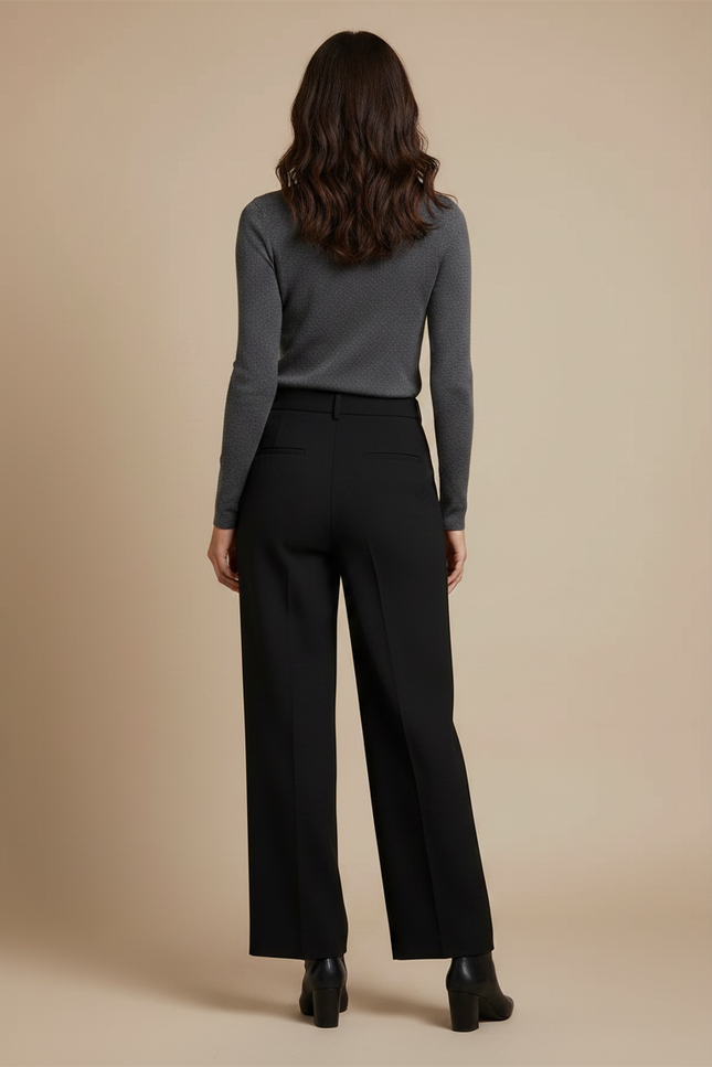 Pantalon Noir Large Fluide Taille Haute Élégant - Polyester - vue 2