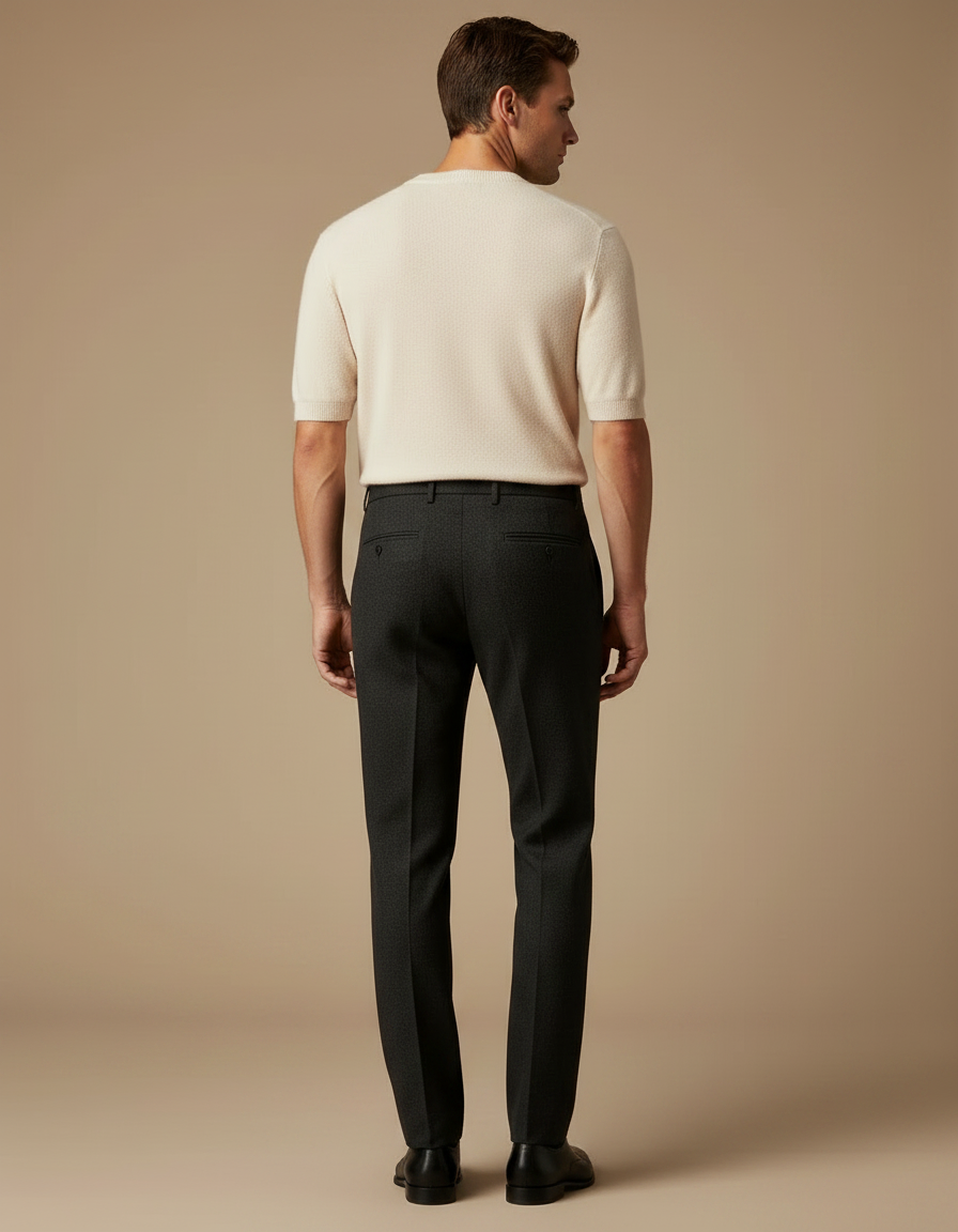 Pantalon Noir Laine Droit Formel Homme Élégant - Gris - vue 2
