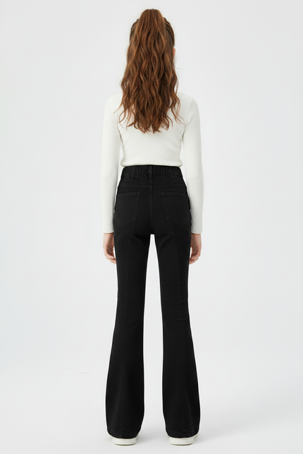 Pantalon Noir Évasé Boutons Dorés Fille - Jean - vue 2