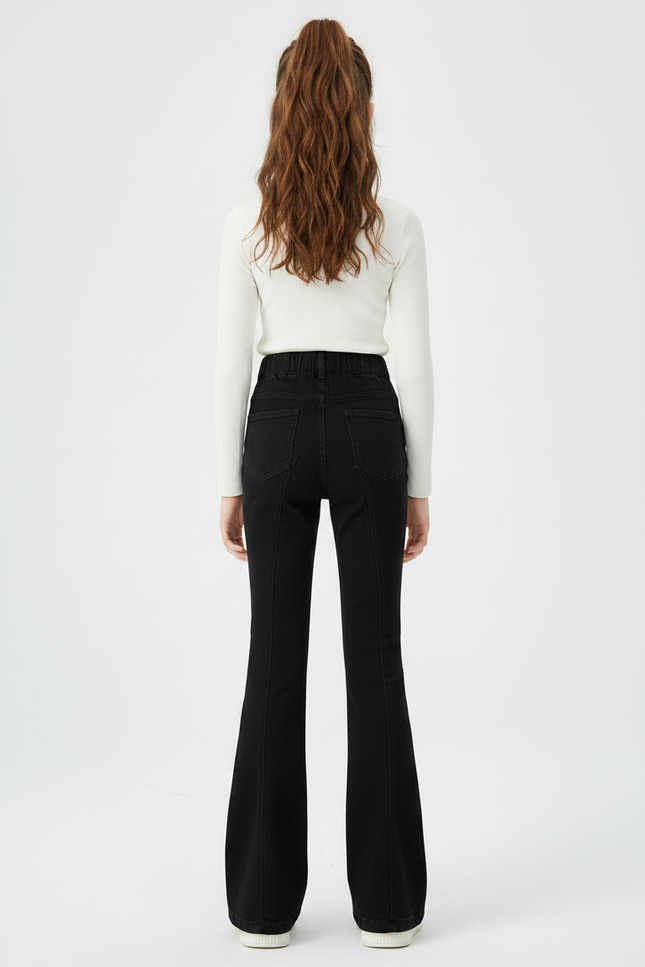 Pantalon Noir Évasé Boutons Dorés Fille - Jean - vue 2