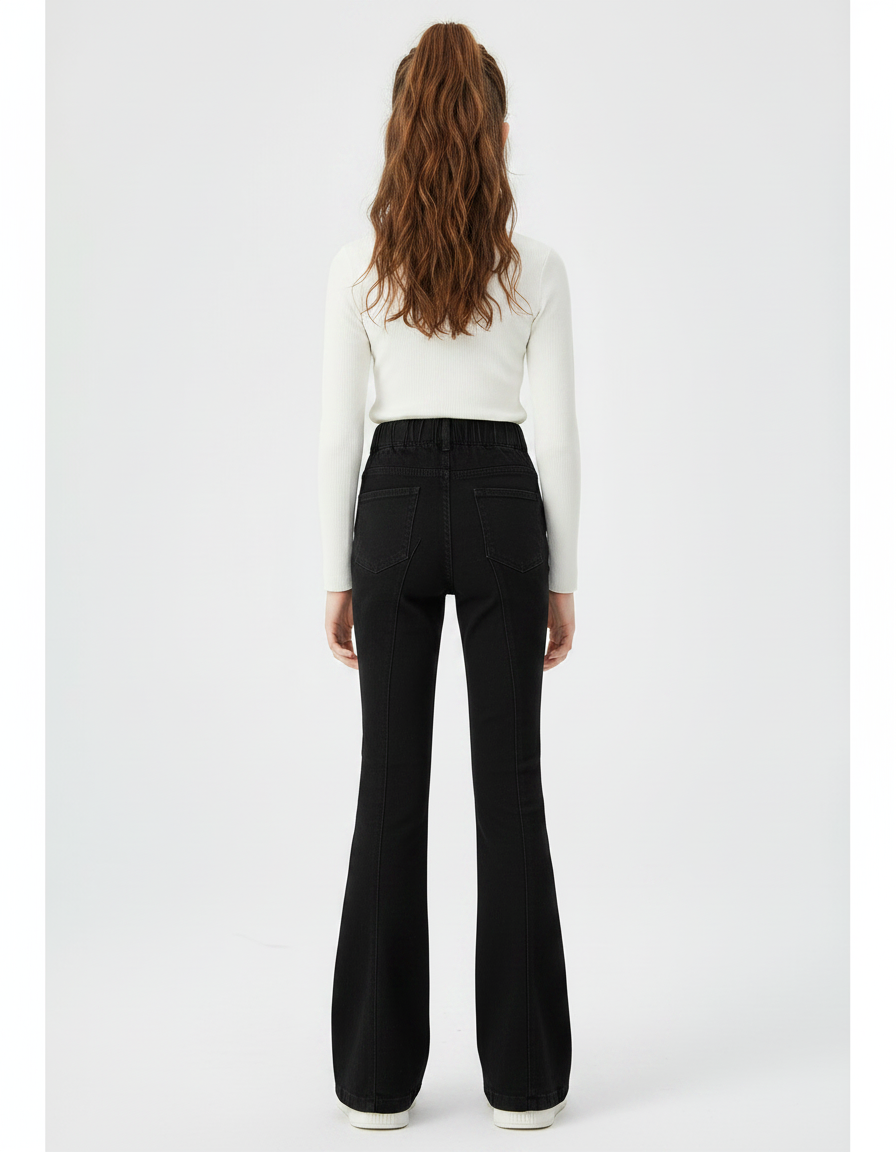 Pantalon Noir Évasé Boutons Dorés Fille - Jean - vue 2