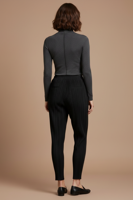 Pantalon Noir Plissé Taille Élastique Confortable Femme - Polyester - vue 2