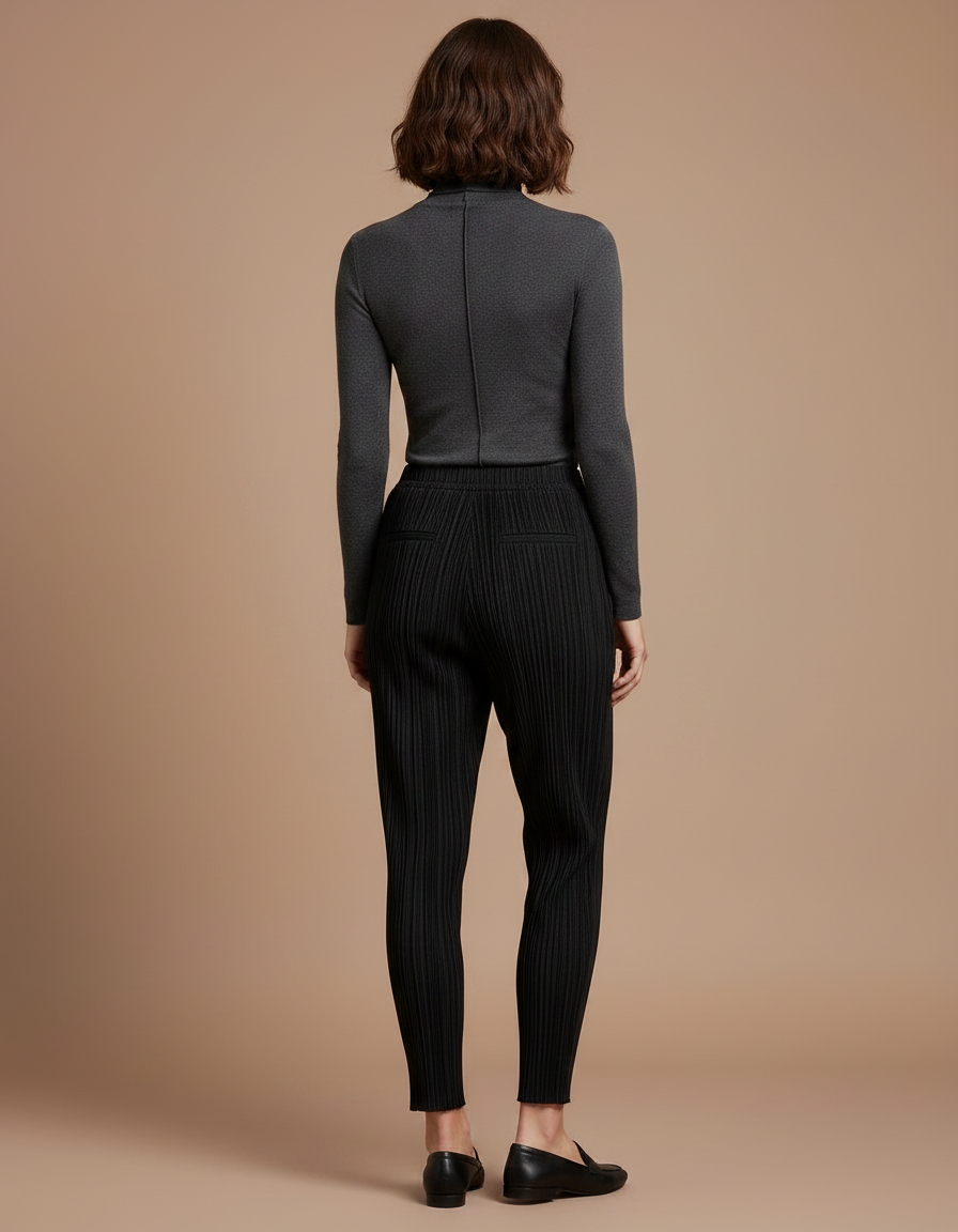 Pantalon Noir Plissé Taille Élastique Confortable Femme - Polyester - vue 2
