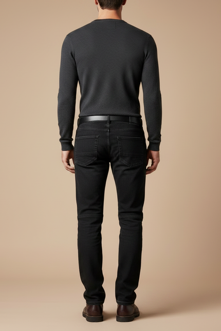 Pantalon Noir Homme Motard Matelassé Denim Slim - Jean - vue 2
