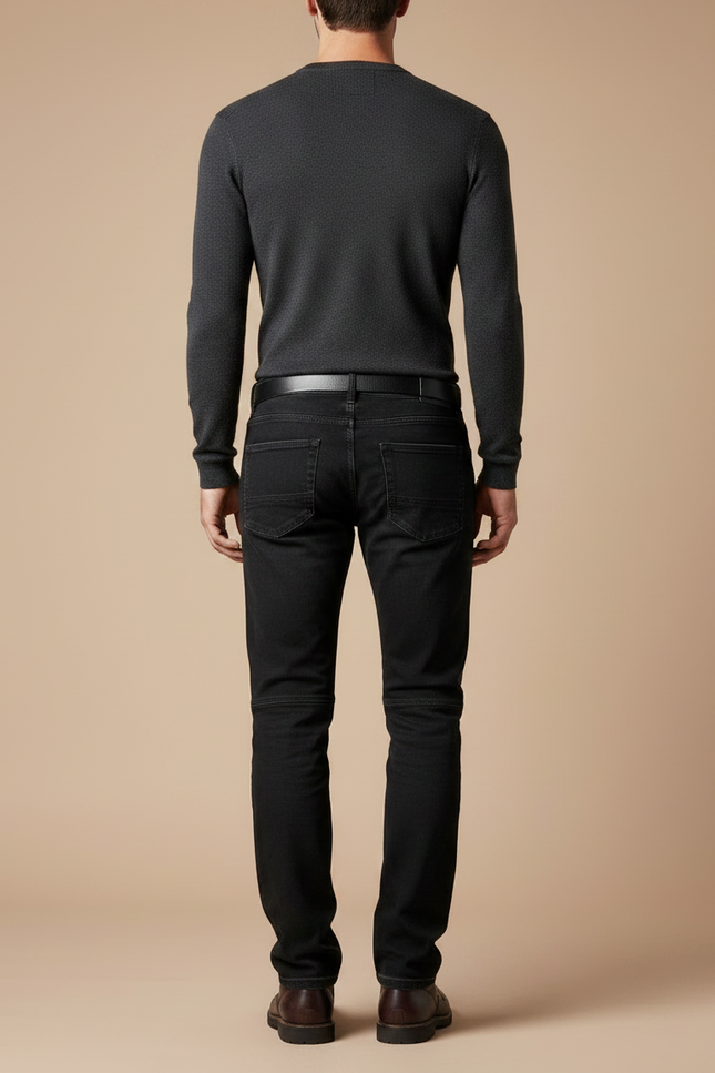 Pantalon Noir Homme Motard Matelassé Denim Slim - Jean - vue 2