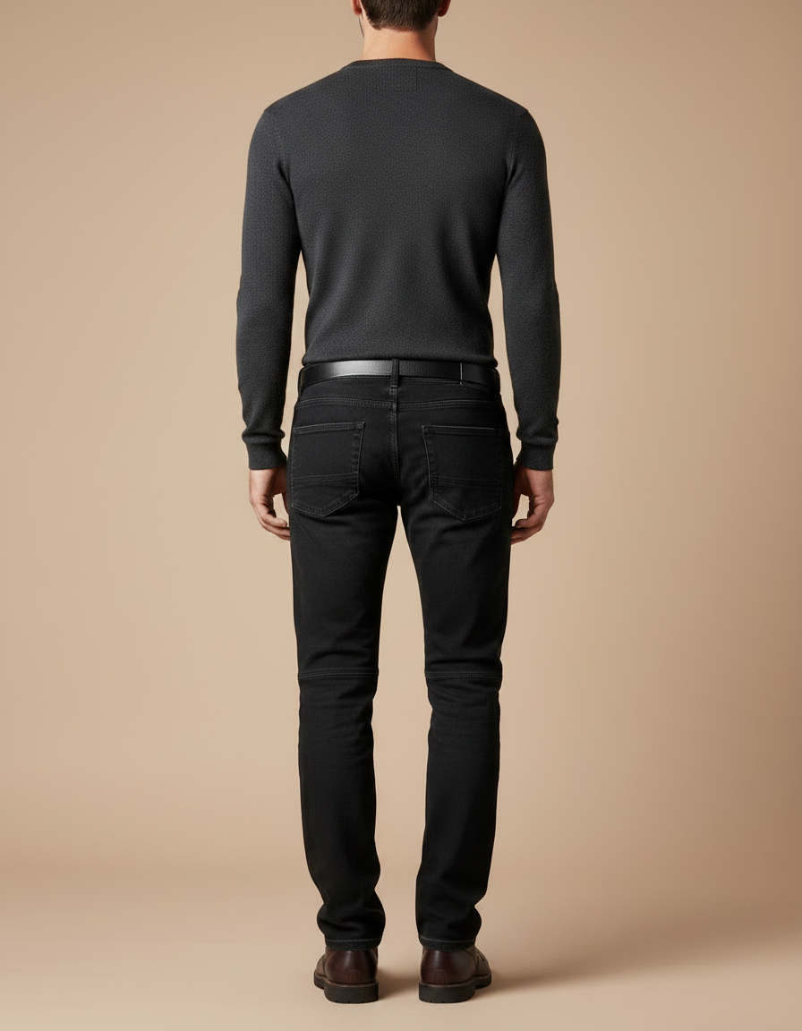 Pantalon Noir Homme Motard Matelassé Denim Slim - Jean - vue 2