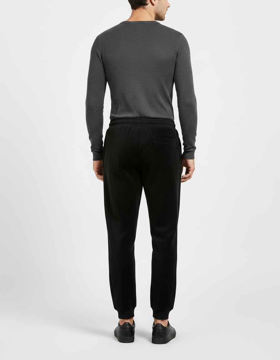 Pantalon Noir Molletonné Confortable Cordon Sport - vue 2