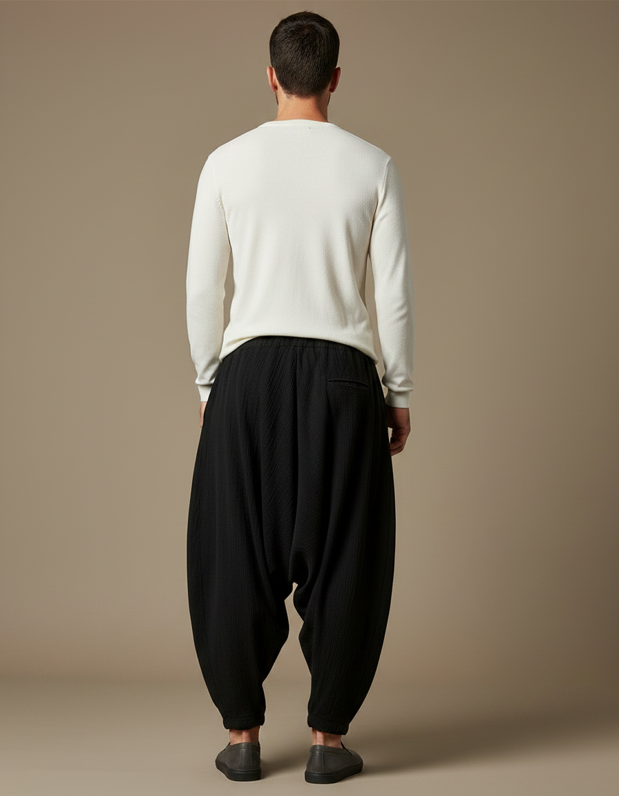 Pantalon Sarouel Noir Homme - Lin - vue 2