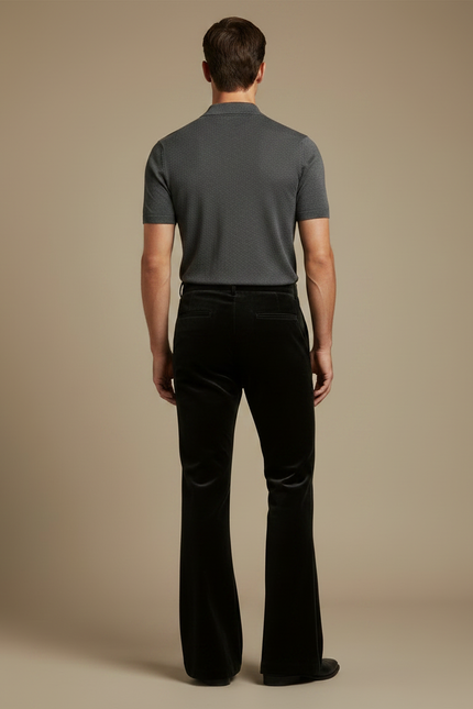 Pantalon Noir Velours Évasé Homme Élégant - vue 2