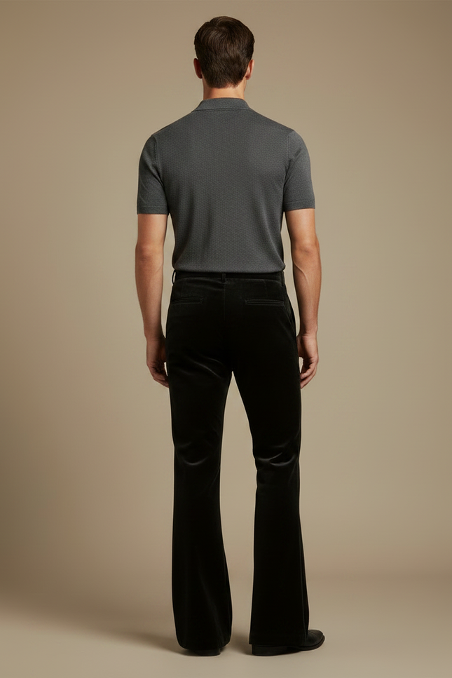 Pantalon Noir Velours Évasé Homme Élégant - vue 2