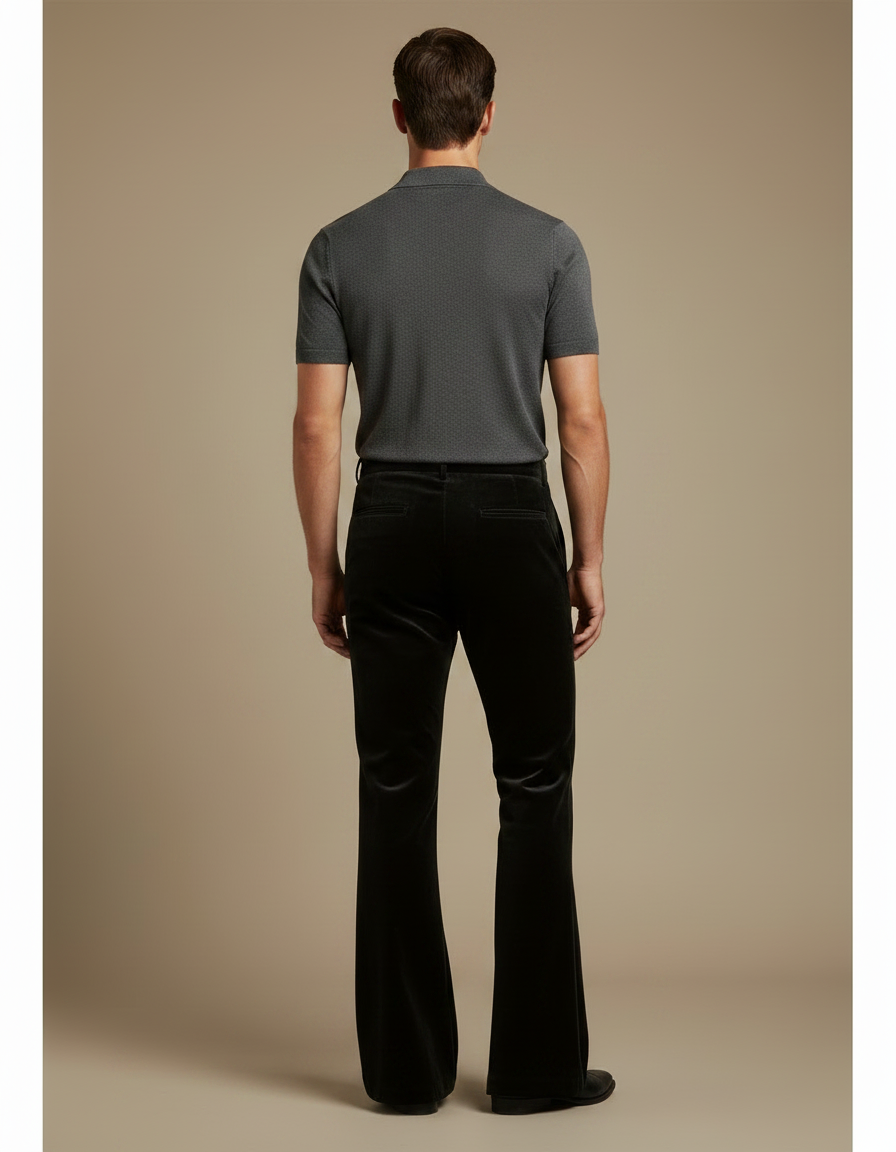 Pantalon Noir Velours Évasé Homme Élégant - vue 2