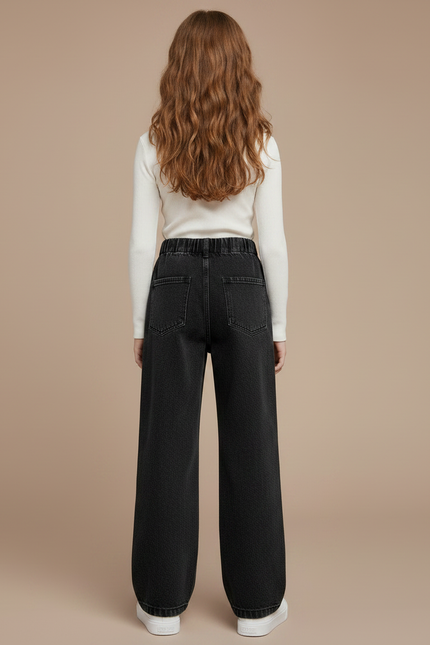 Pantalon Noir Jean Large Élastique Fille - vue 2