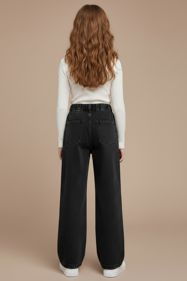 Pantalon Noir Jean Large Élastique Fille - vue 2