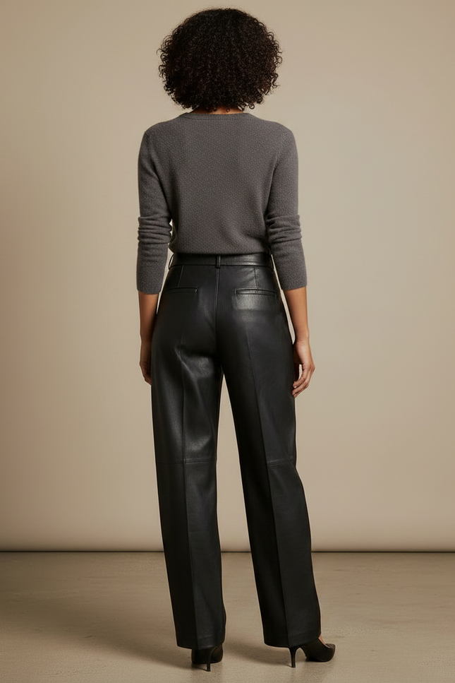 Pantalon Noir Similicuir Ample Droit Taille Haute - Simili cuir - vue 2
