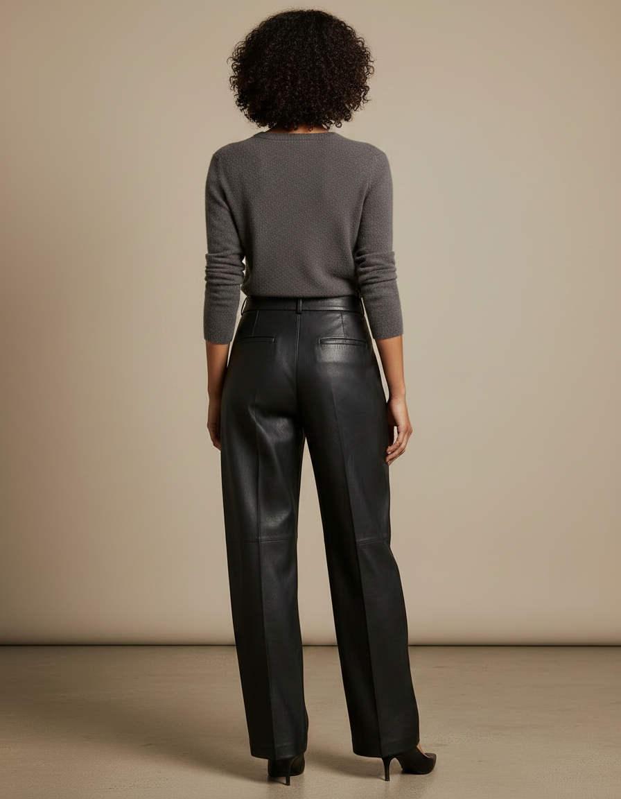 Pantalon Noir Similicuir Ample Droit Taille Haute - Simili cuir - vue 2