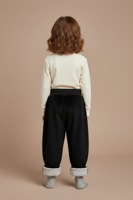 Pantalon Noir Côtelé Ample Doublé Hiver Enfant - Cordé - vue 2