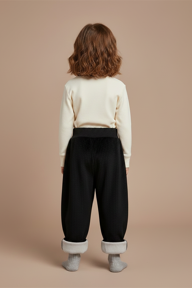 Pantalon Noir Côtelé Ample Doublé Hiver Enfant - Cordé - vue 2