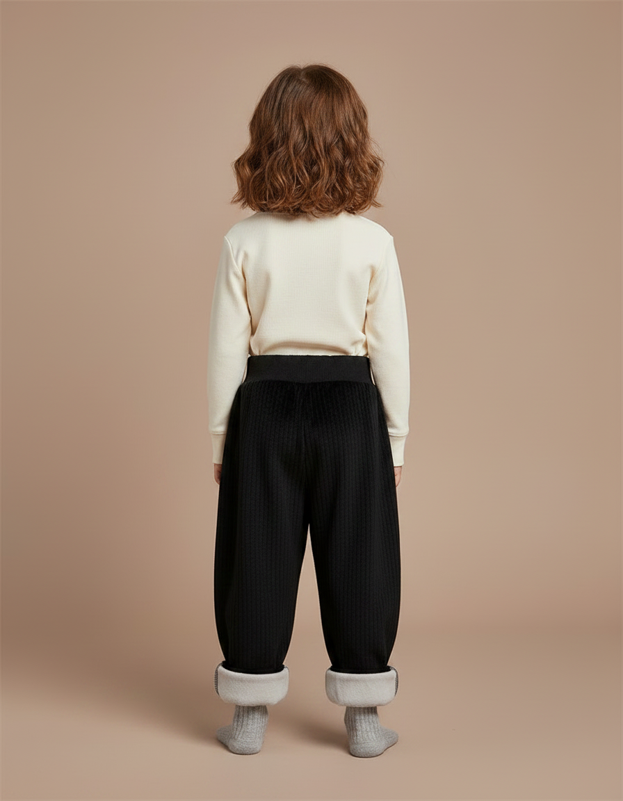Pantalon Noir Côtelé Ample Doublé Hiver Enfant - Cordé - vue 2