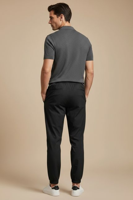 Pantalon Noir Jogging Sportif Ajusté Décontracté - Polyester - vue 2