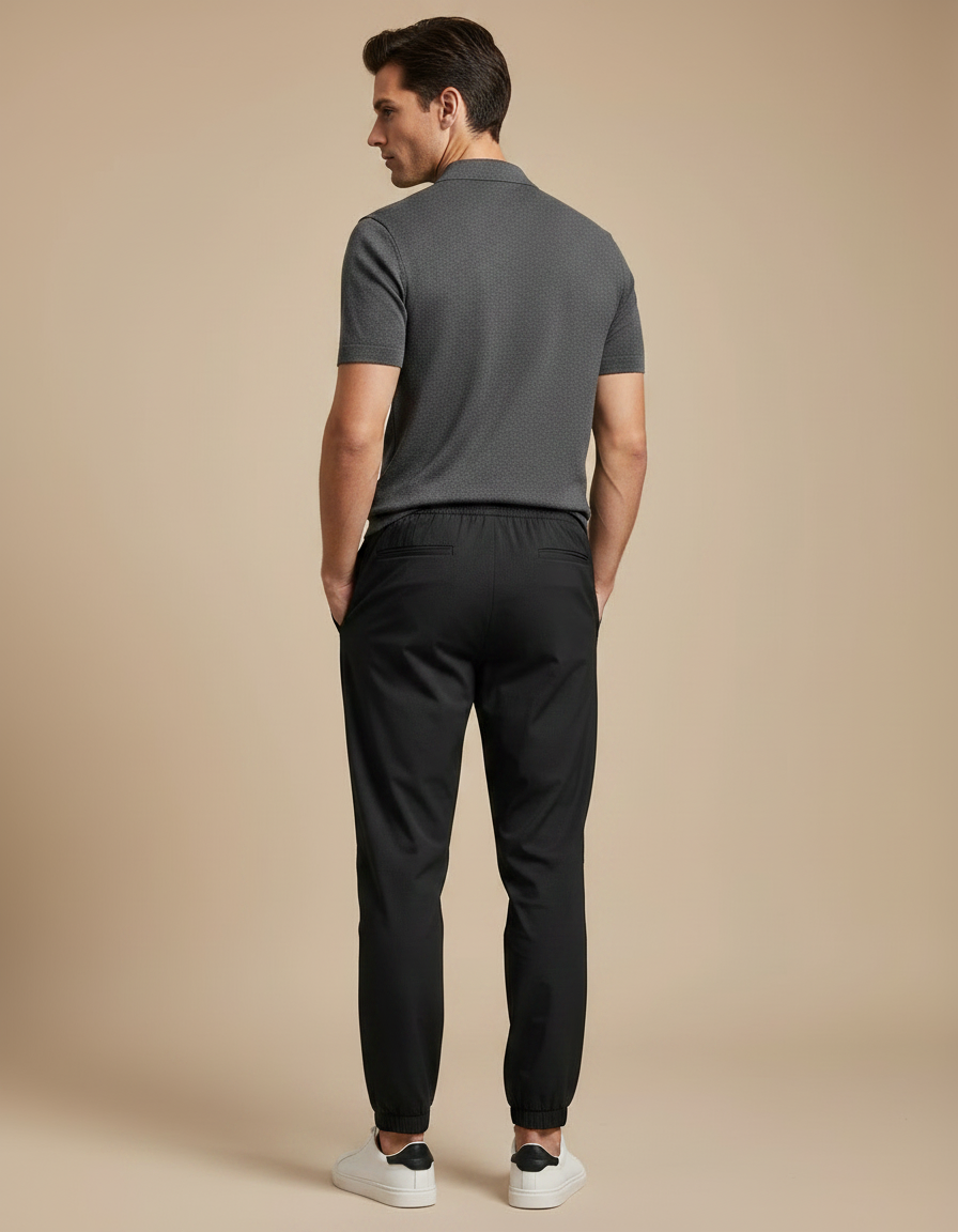 Pantalon Noir Jogging Sportif Ajusté Décontracté - Polyester - vue 2